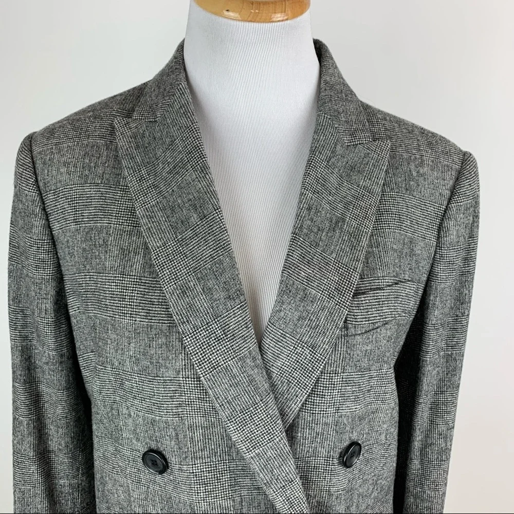 ZARA Black Plaid Double Breasted Blazer Medium - Picture 3 of 16